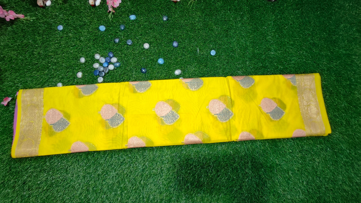 YELLOW SEMI GEORGETTE SILK SAREE
