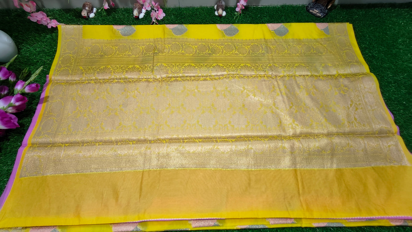 YELLOW SEMI GEORGETTE SILK SAREE