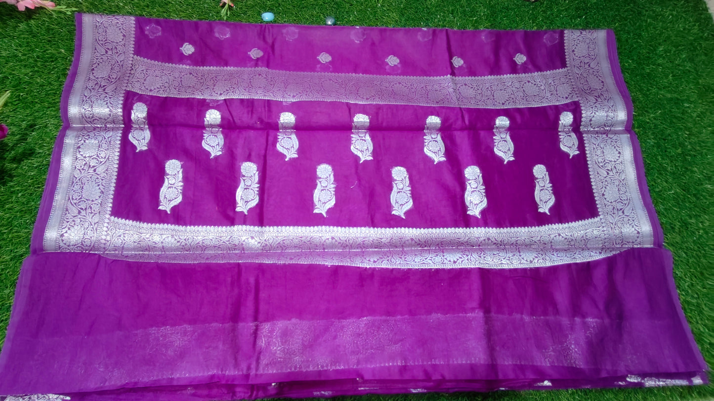 PURPLE SEMI GEORGEETE  SHIFFON SAREE WITH WATER ZARI