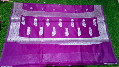 PURPLE SEMI GEORGEETE  SHIFFON SAREE WITH WATER ZARI