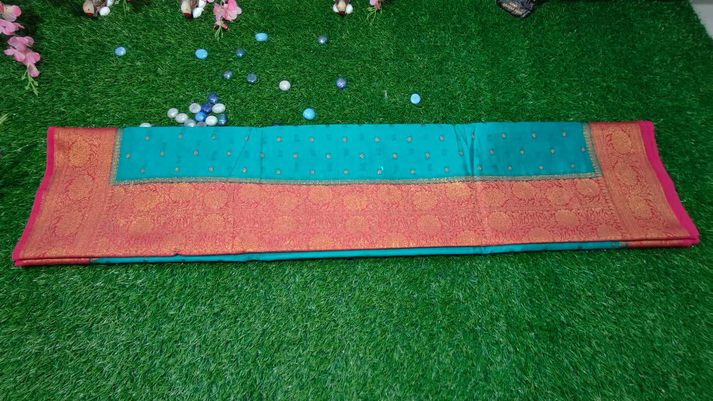 SKY BLUE SEMI GEORGETTE SAREE WITH COPPER ZARI