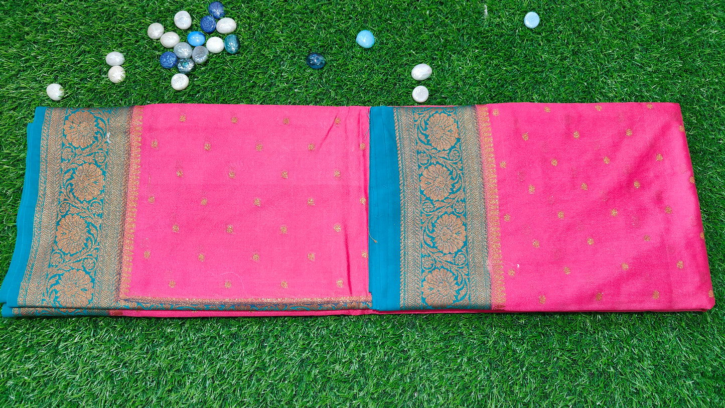 PINK SEMI GEORGETTE SAREE WITH COPPER ZARI