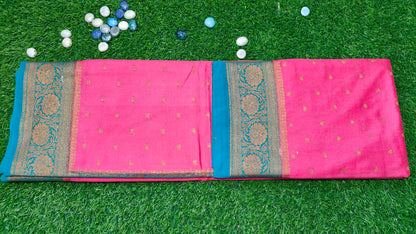 PINK SEMI GEORGETTE SAREE WITH COPPER ZARI