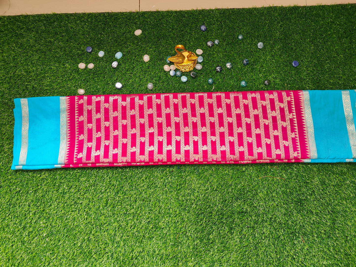 PINK GADHWAL BORDER GAJI SILK SAREE