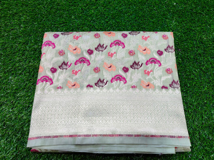 PISTA GREEN KATAN SILK MEENA ZARI