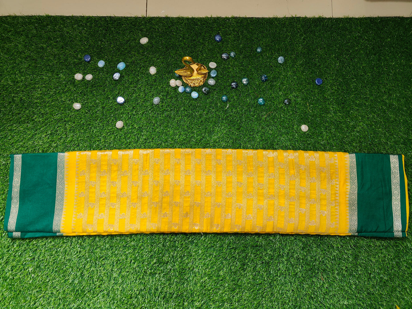YELLOW GADHWAL BORDER GAJI SILK SAREE