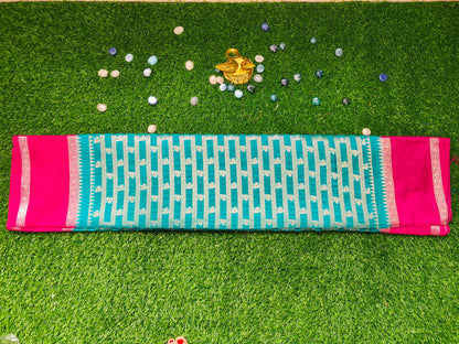 TURQUOISE BLUE  GADHWAL BORDER GAJI SILK SAREE