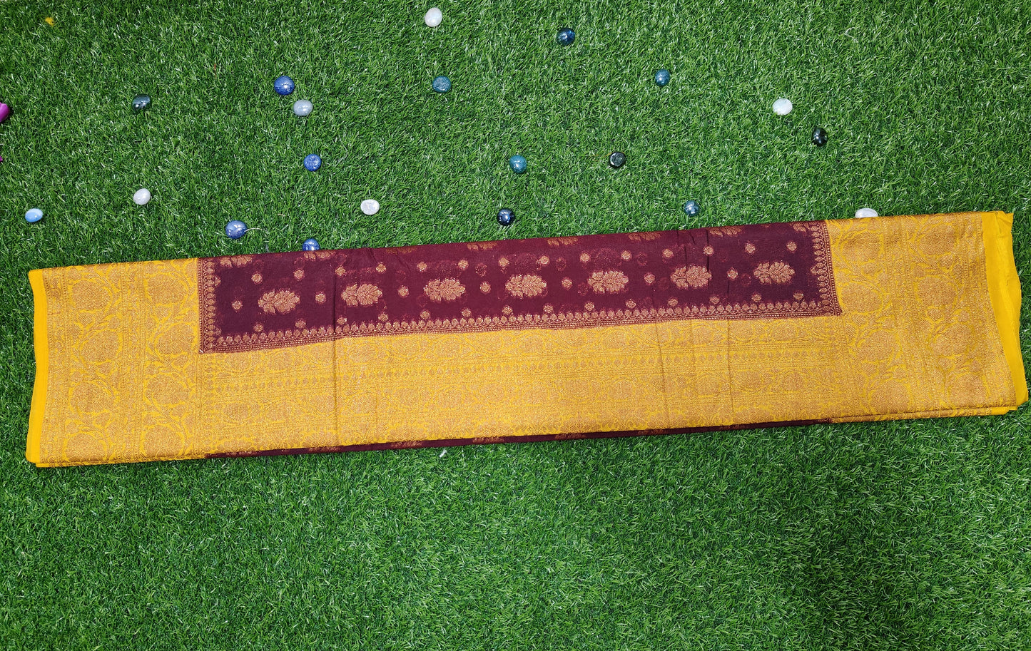 BURGANDY SEMI GEORGETTE COPPER ZARI SAREE