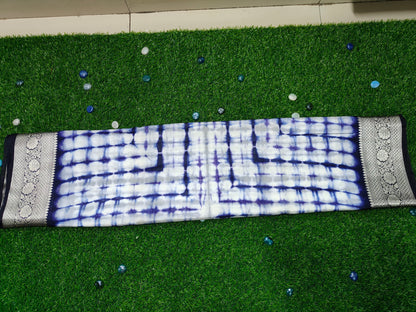 WHITE - BLUE TIE DYED SAREE