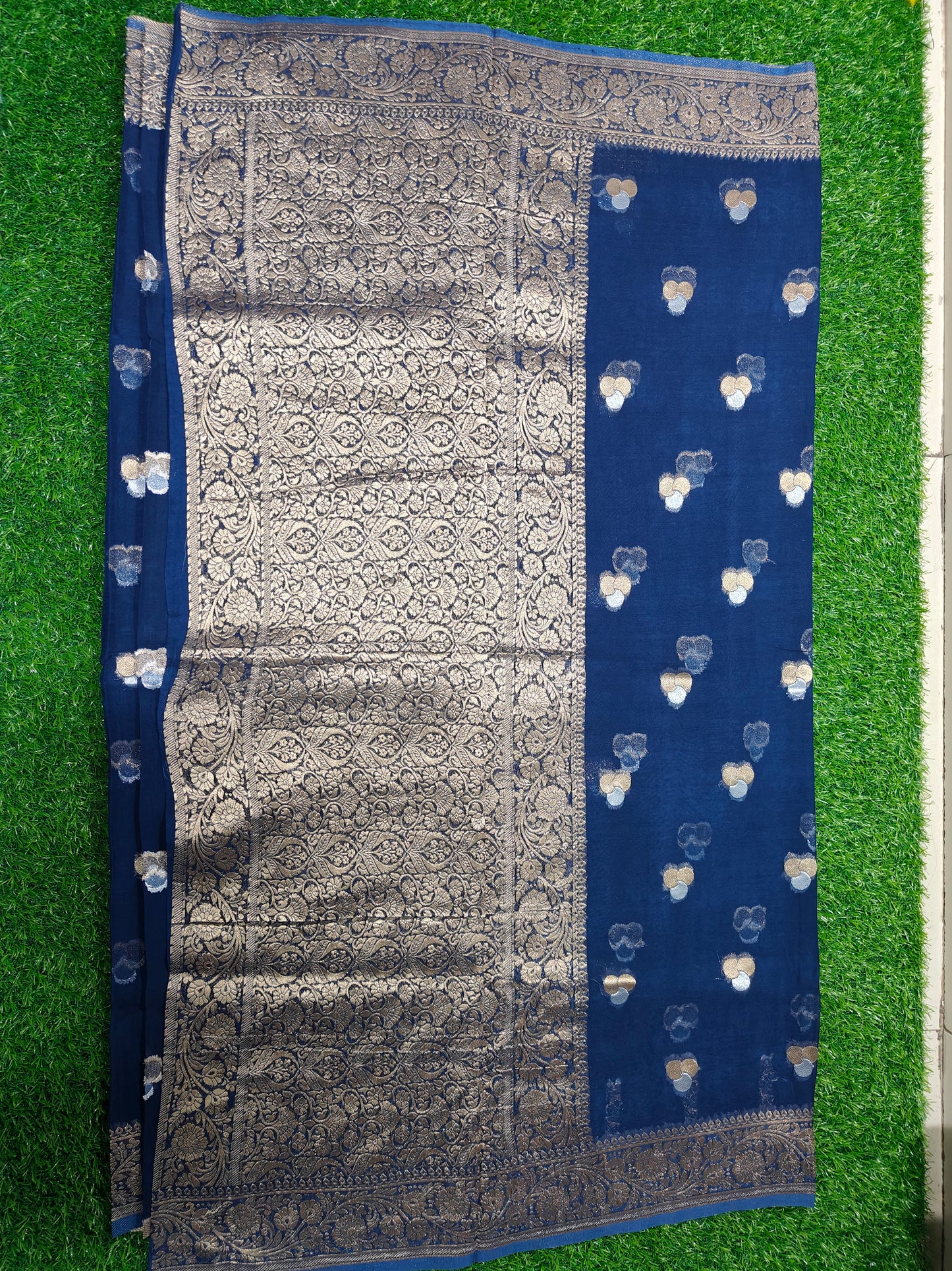 NAVY BLUE  KHADDI  GEORGETTE SAREE