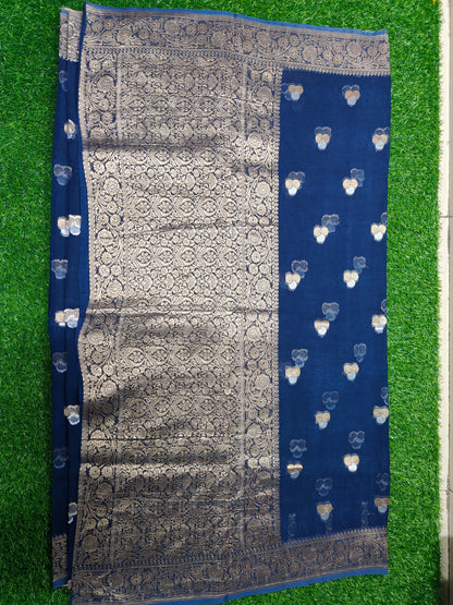 NAVY BLUE  KHADDI  GEORGETTE SAREE