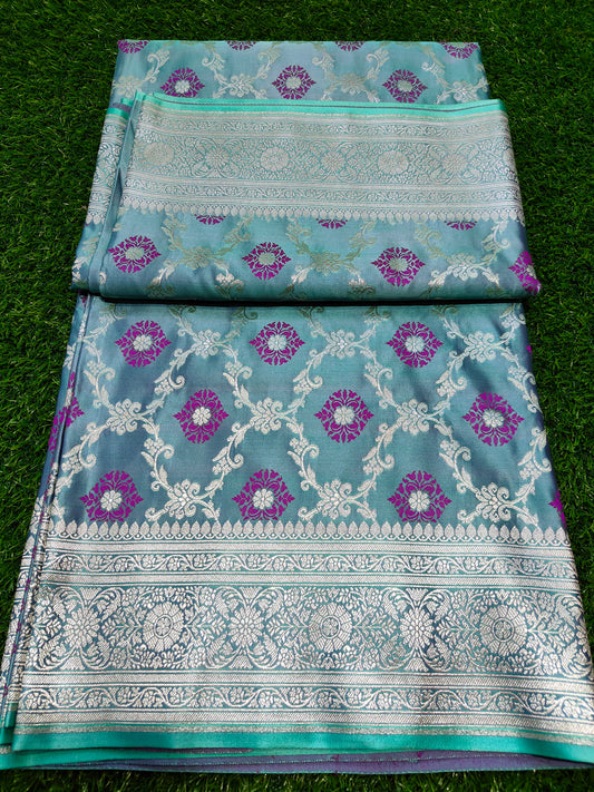 POWDER BLUE MASHRU KATAN SILK SAREE
