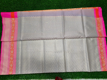 GREY ORGANZA SILK ORNAGE BORDER