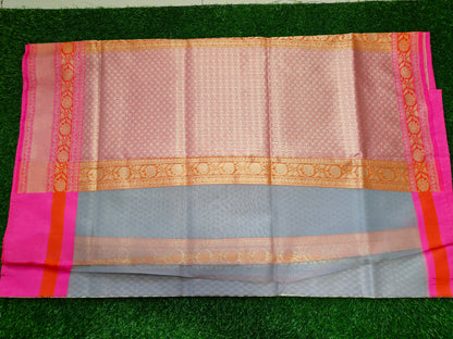 GREY ORGANZA SILK ORNAGE BORDER