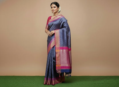 NAVY BLUE COPPER ZARI SILK SAREE