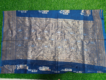 NAVY BLUE MOONGA SILK SAREE
