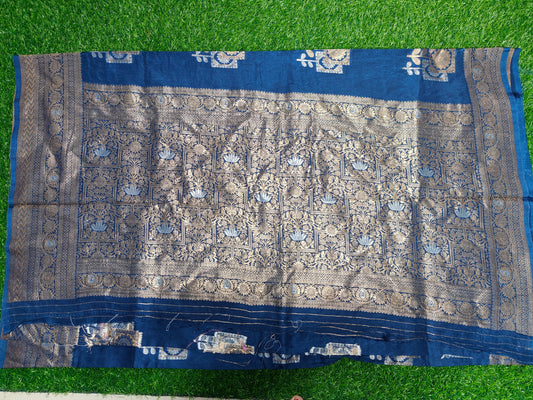 NAVY BLUE MOONGA SILK SAREE