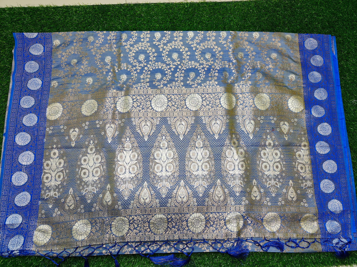 LIGHT BLUE DUAL TONE SEMI KATAN SILK SAREE