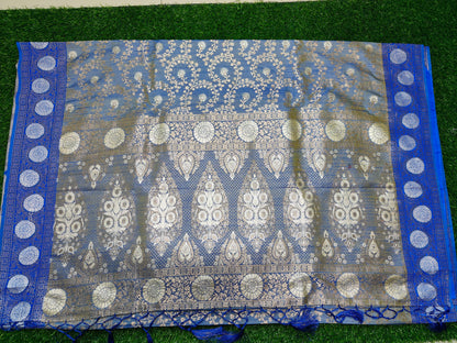 LIGHT BLUE DUAL TONE SEMI KATAN SILK SAREE