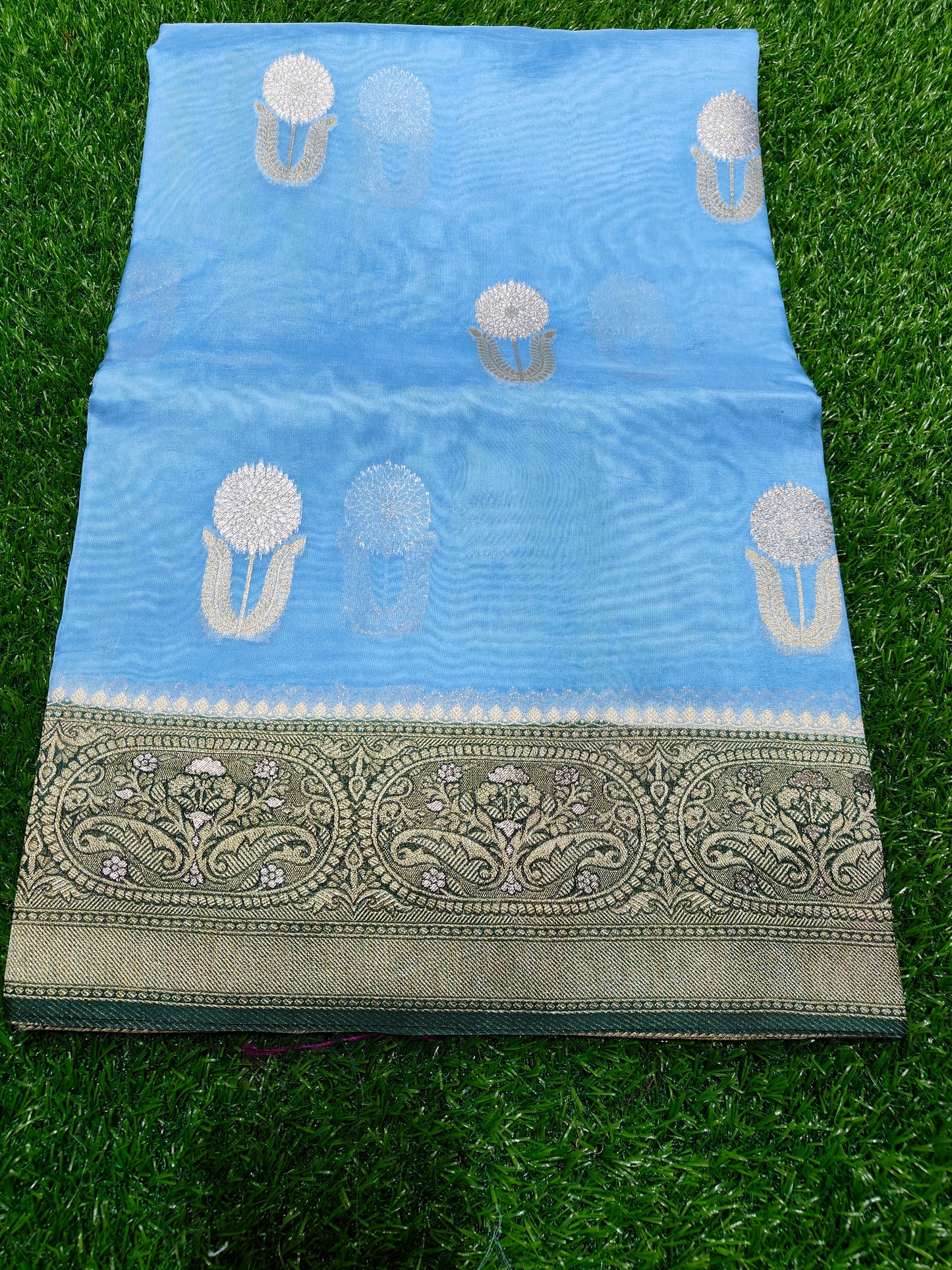 SKY BLUE MOONGA SILK SAREE