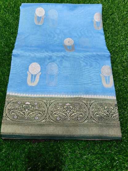 SKY BLUE MOONGA SILK SAREE