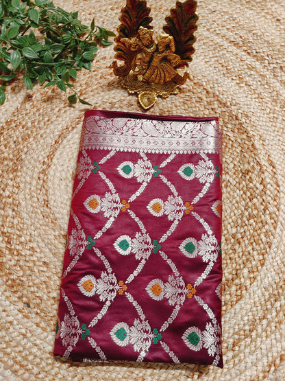 MAROON MASHRU KATAN SAREE