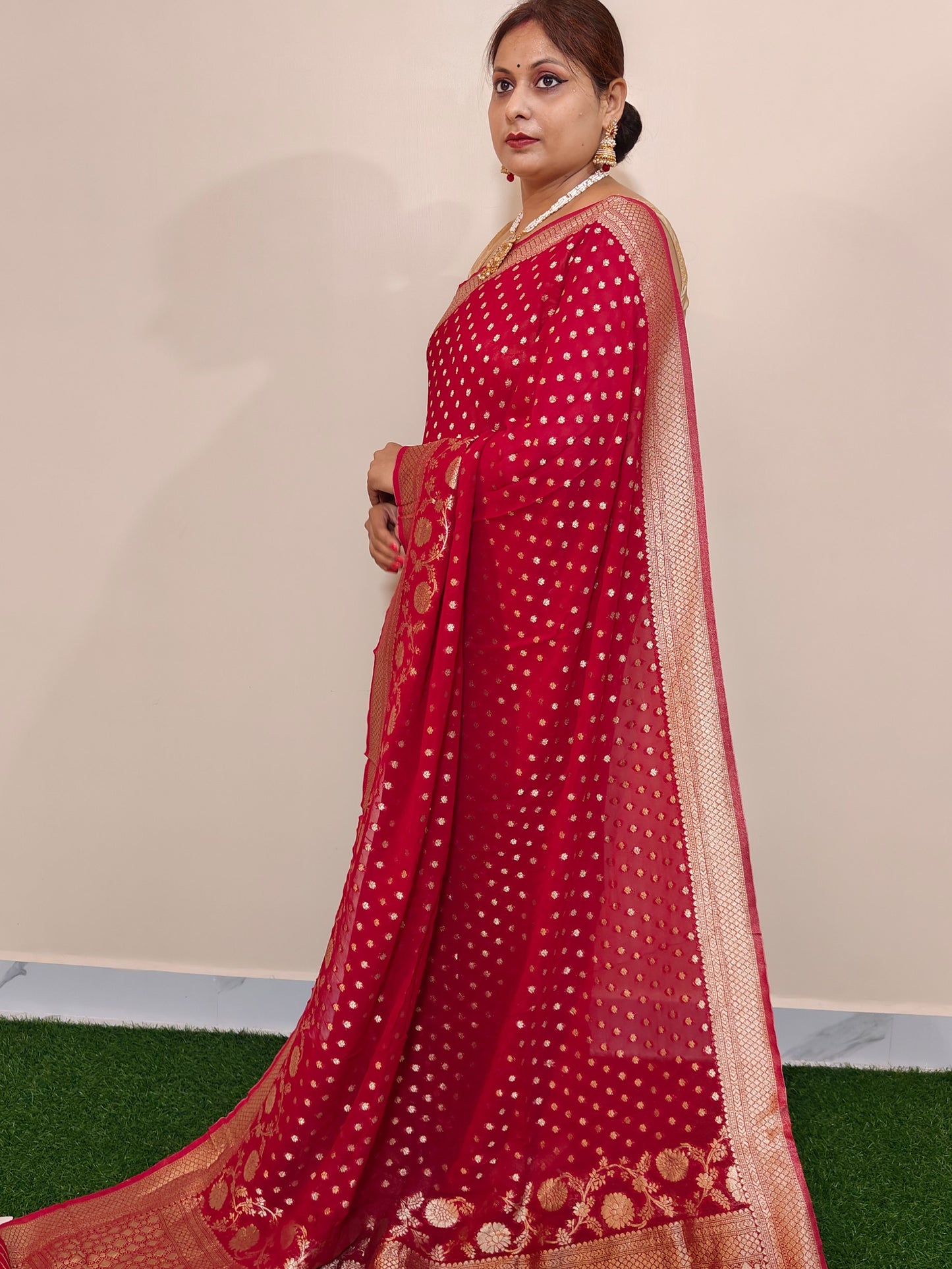 RED KHADDI GEORGETTE SILK SAREE
