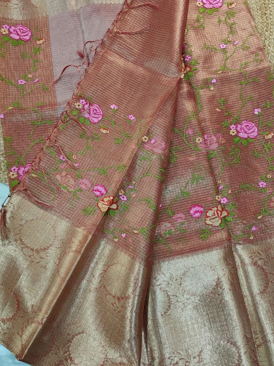 BROWN KOTA SAREE WITH EMBROIDERY