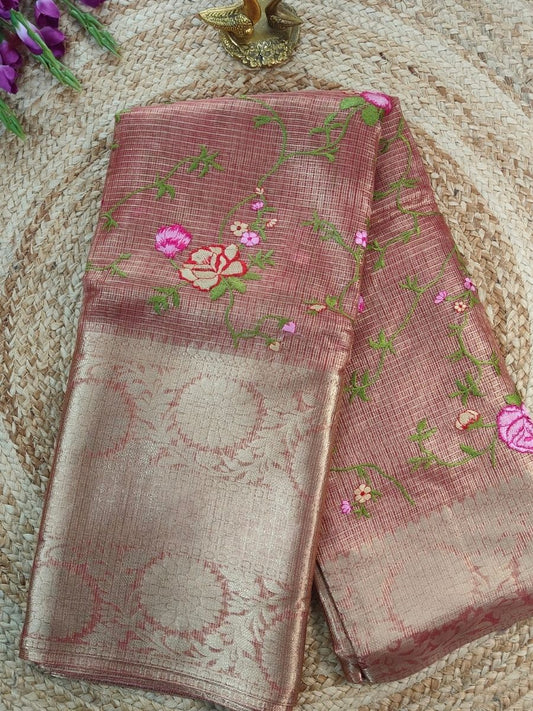 WINE KOTA SAREE WITH EMBROIDERY