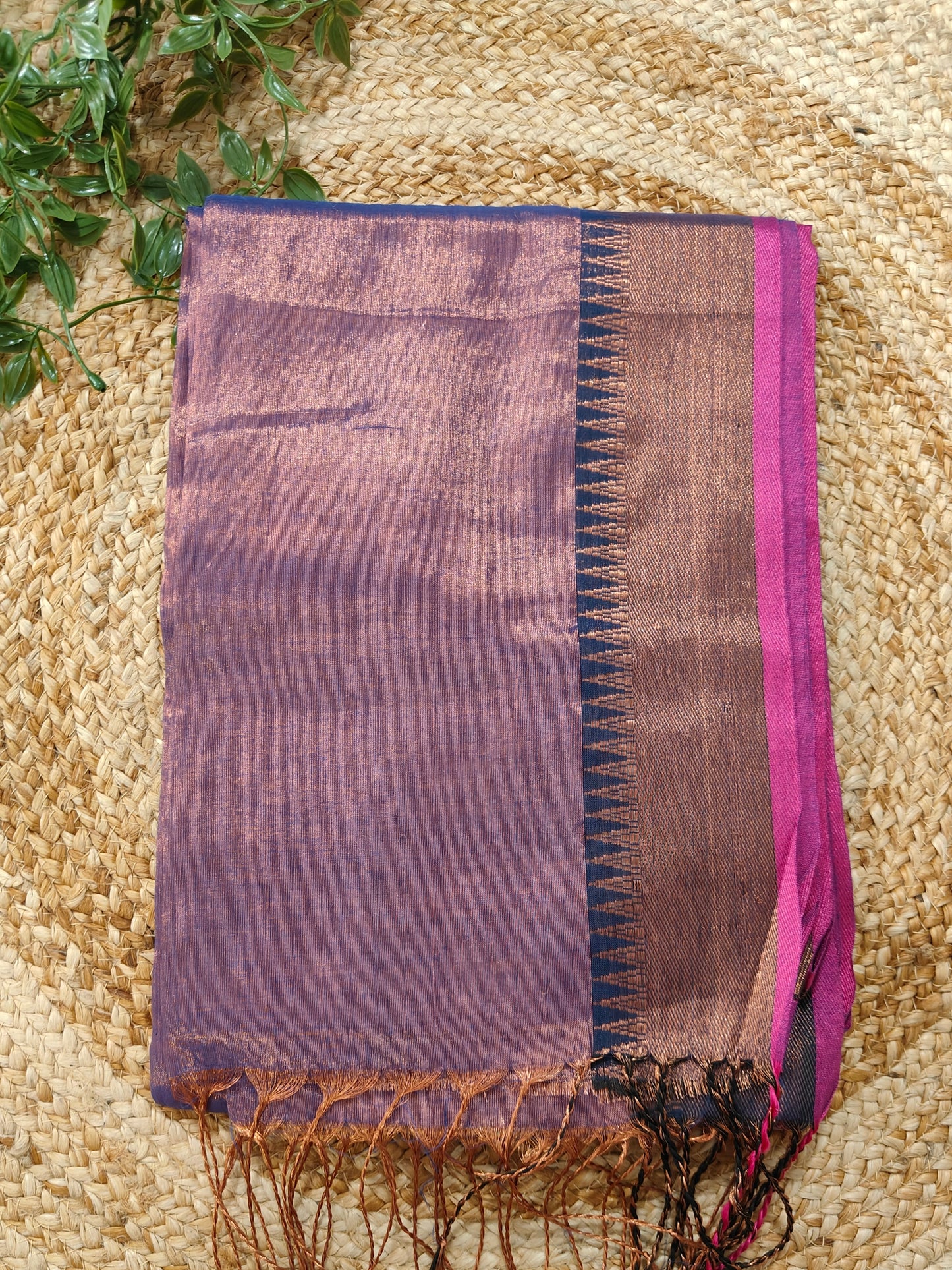 PURPLE RAGA TISSUE LINEN SAREE WITH BORDER