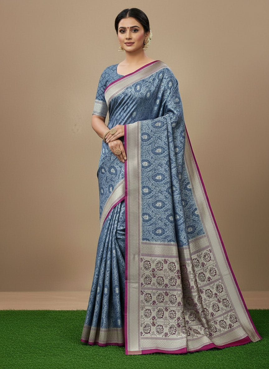 BANARASI GREY JAMAWAR SILK SAREE