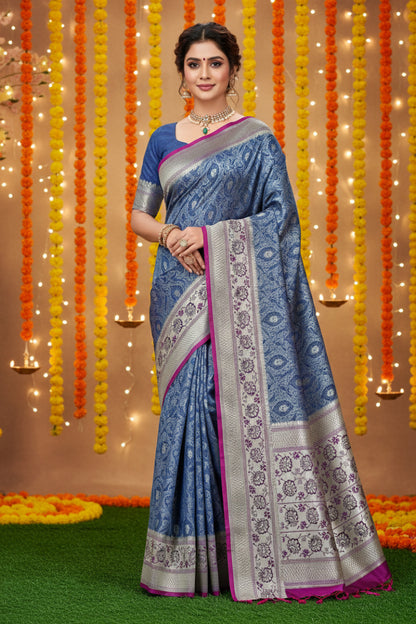 BANARASI GREY JAMAWAR SILK SAREE