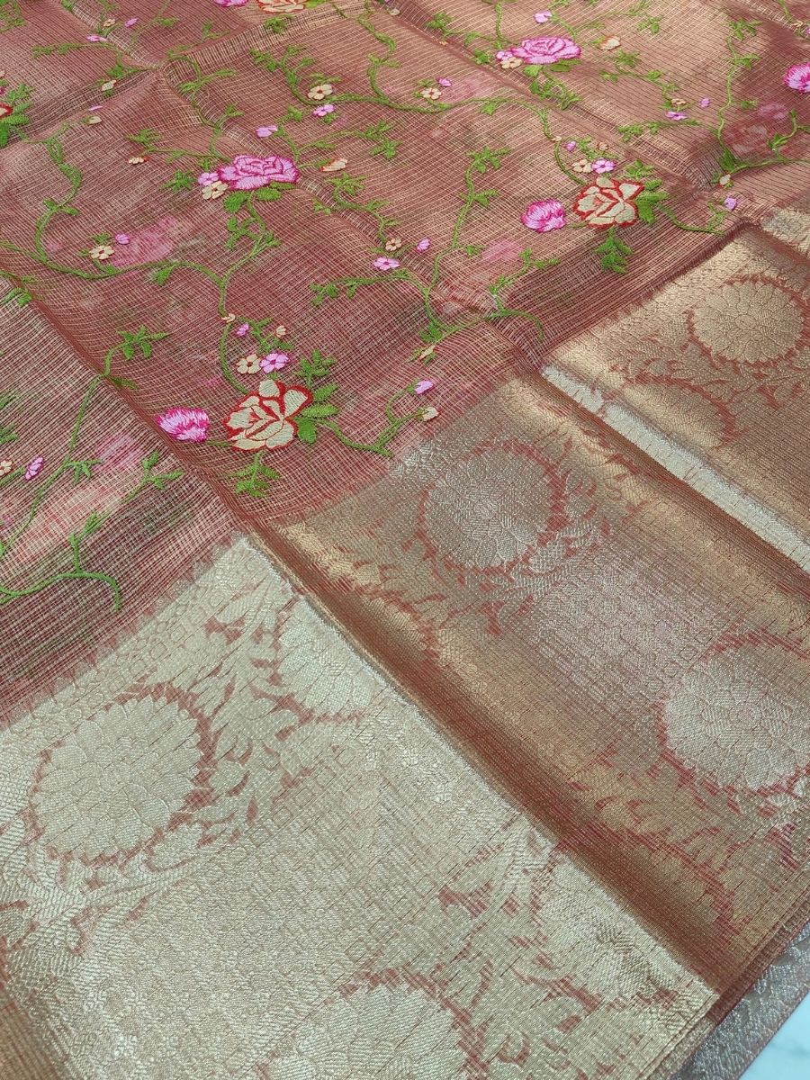BROWN KOTA SAREE WITH EMBROIDERY