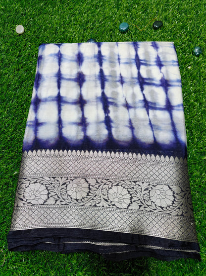 WHITE - BLUE TIE DYED SAREE