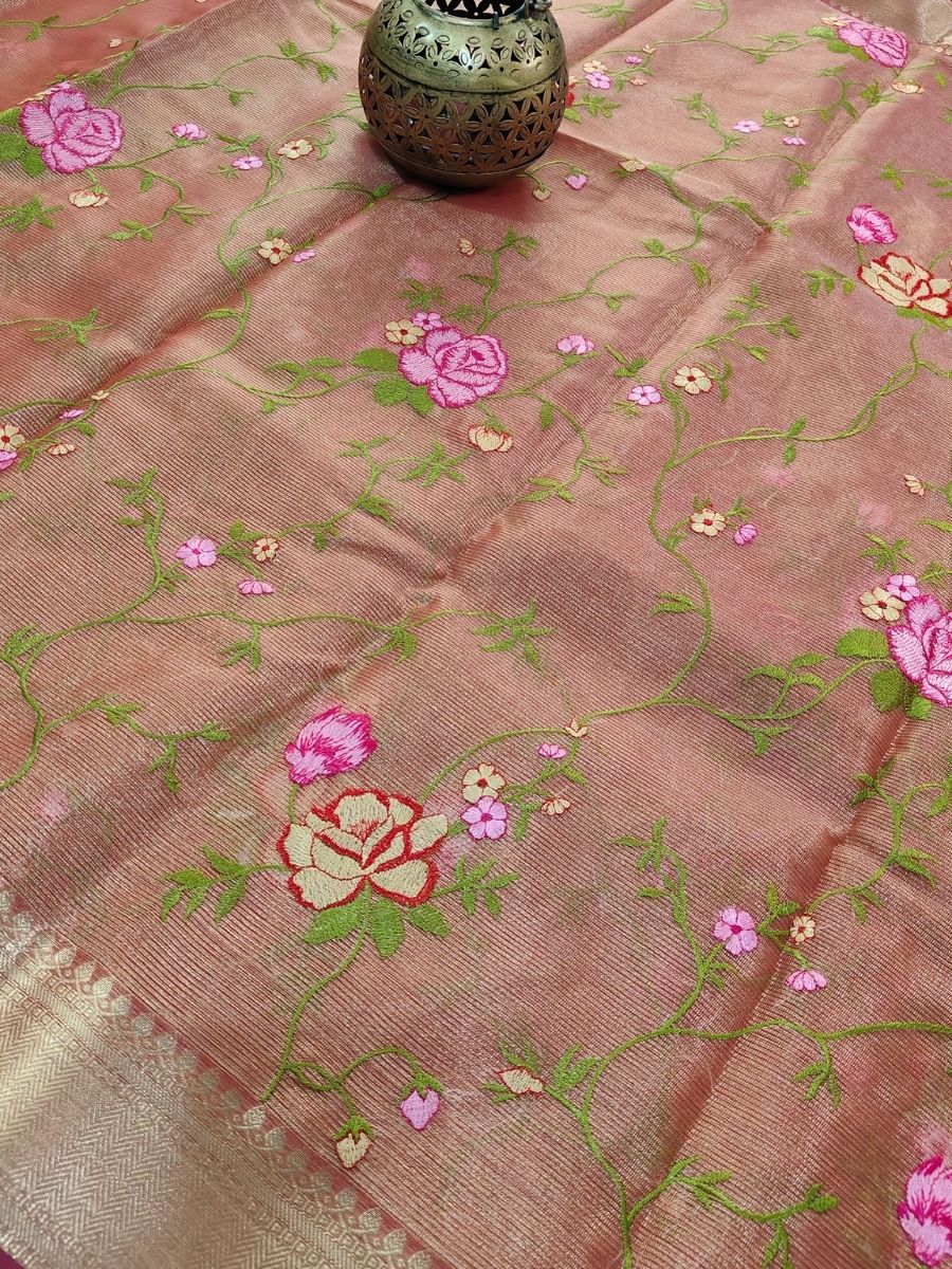 BROWN KOTA SAREE WITH EMBROIDERY