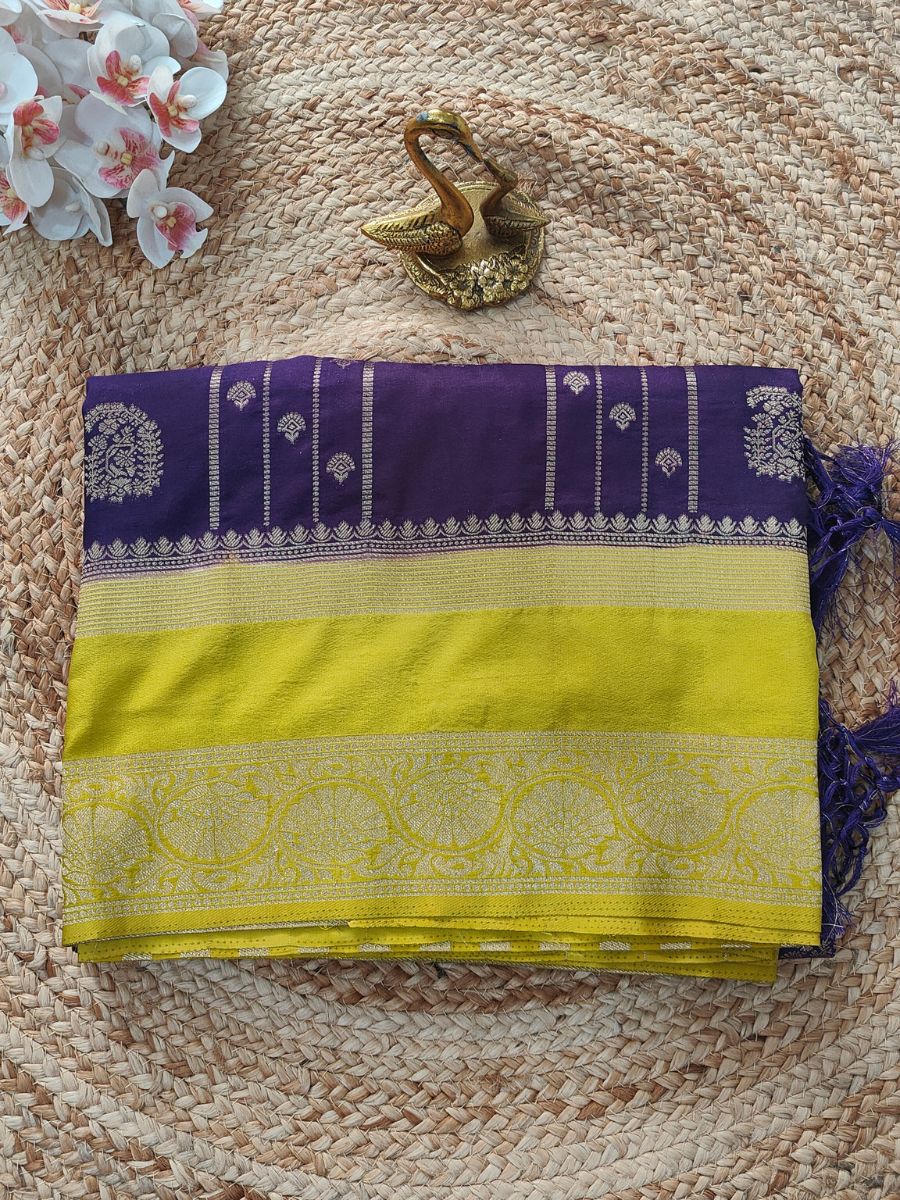 PURPLE CREPE SILK SAREE WITH ZARI STRIPS