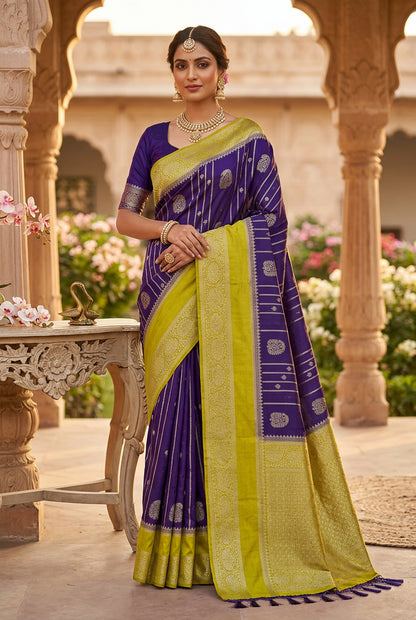 PURPLE CREPE SILK SAREE WITH ZARI STRIPS