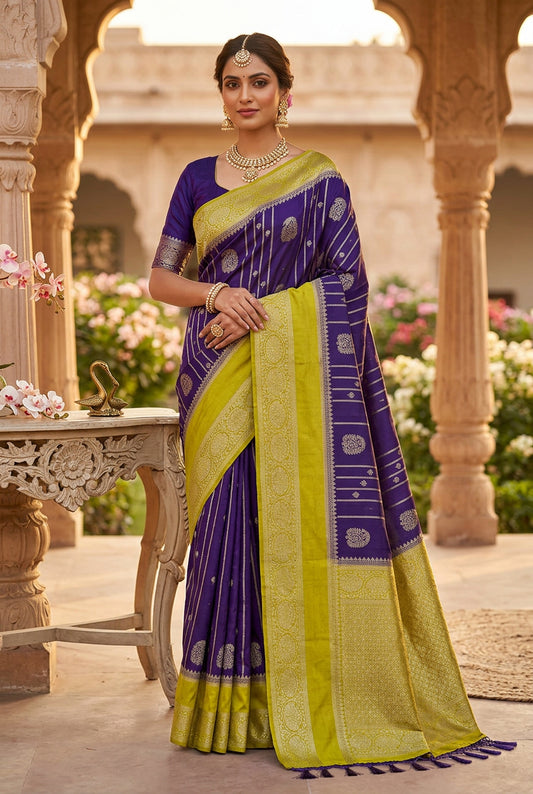 PURPLE CREPE SILK SAREE WITH ZARI STRIPS