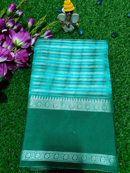 GREEN  GARHWAL BORDER TIE DYED SAREE