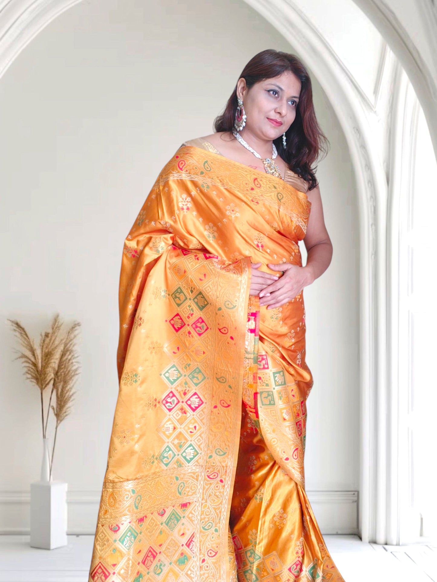 GOLDEN SOFT MASHRU KATAN SAREE