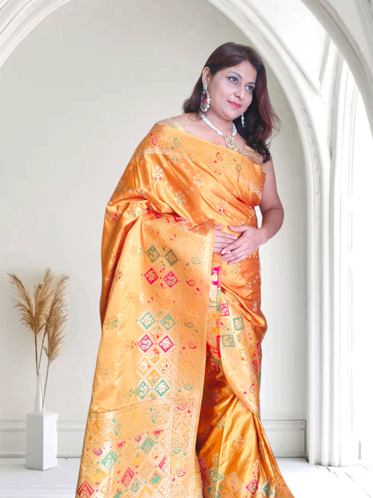 GOLDEN SOFT MASHRU KATAN SILK SAREE