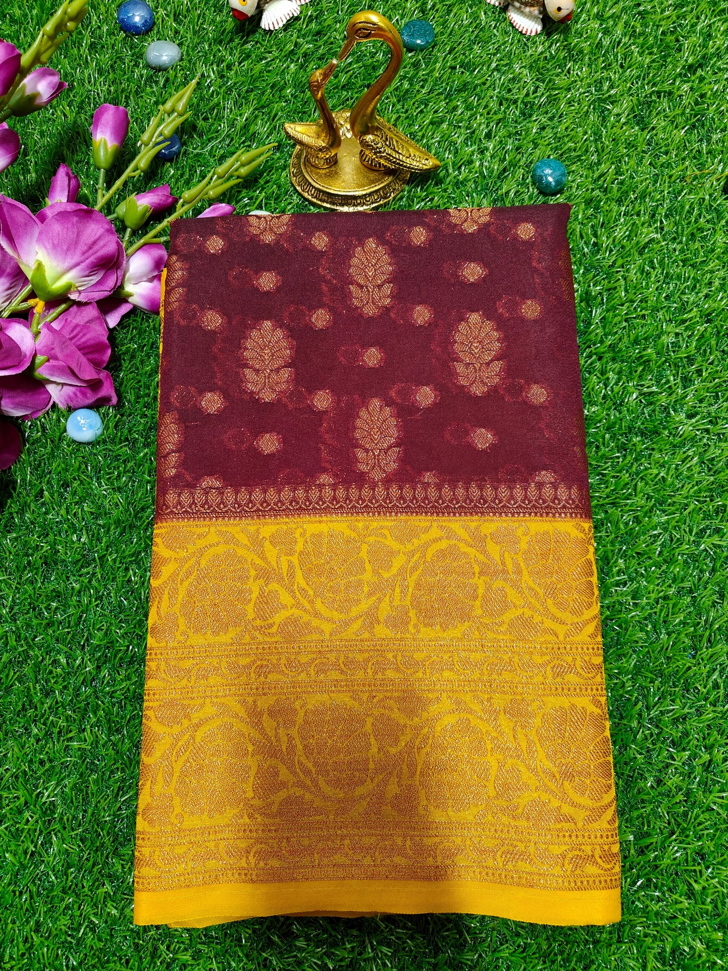 BURGANDY SEMI GEORGETTE COPPER ZARI SAREE