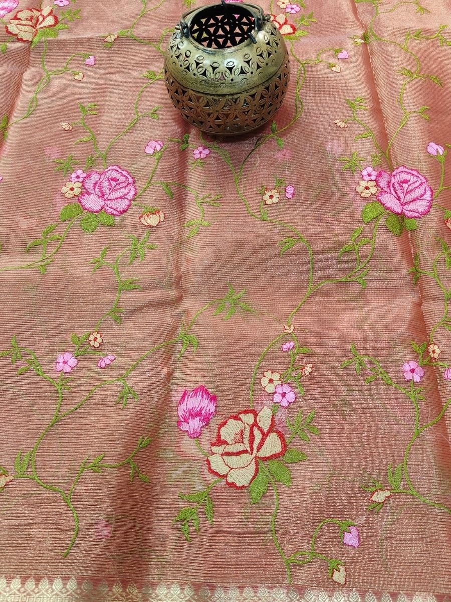 BROWN KOTA SAREE WITH EMBROIDERY