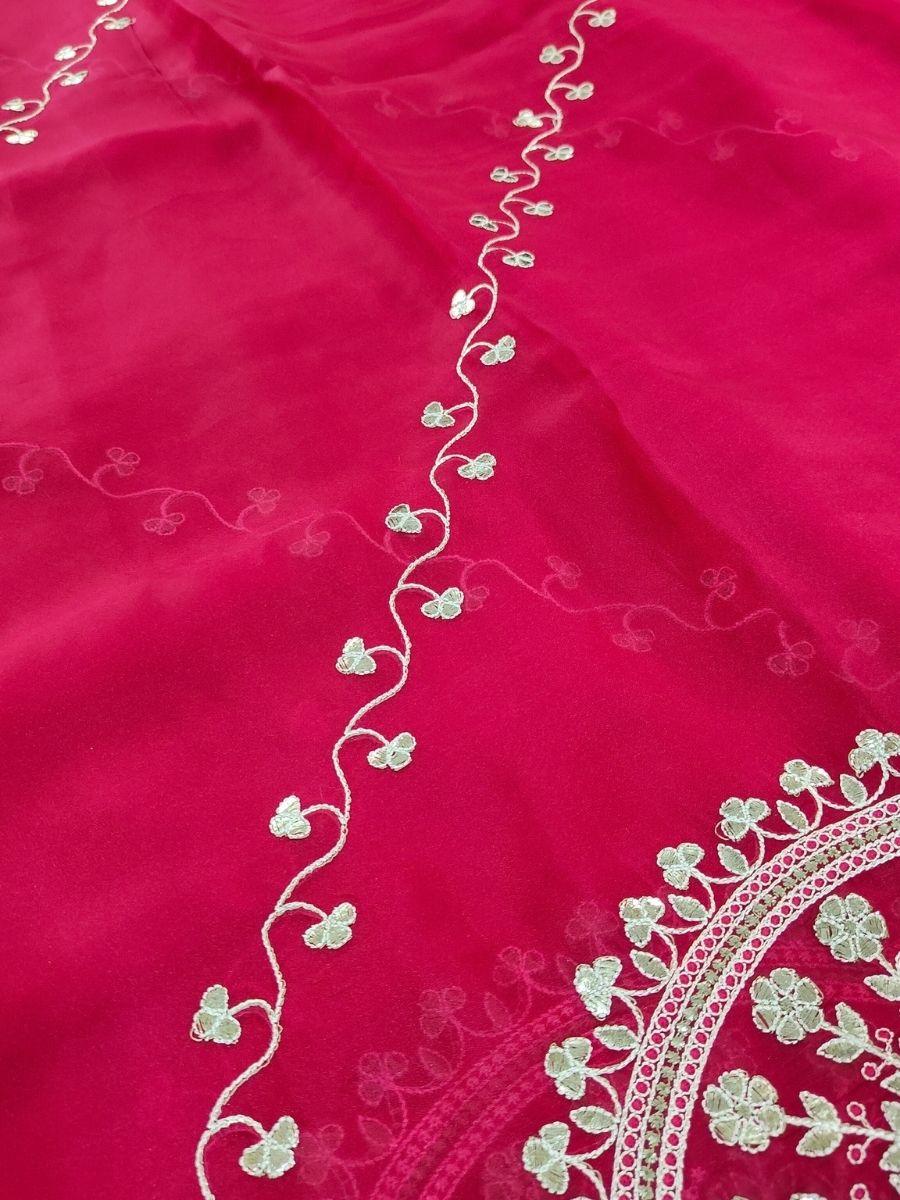 MAGENTA TISSUE PITA WORK SAREE
