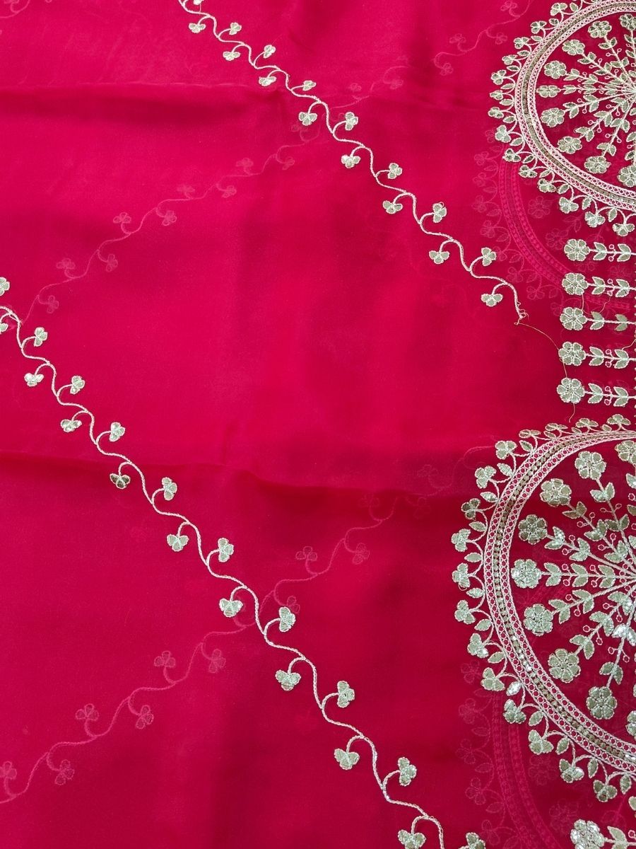 MAGENTA TISSUE PITA WORK SAREE
