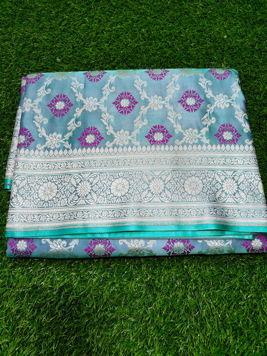 POWDER BLUE MASHRU KATAN SILK SAREE