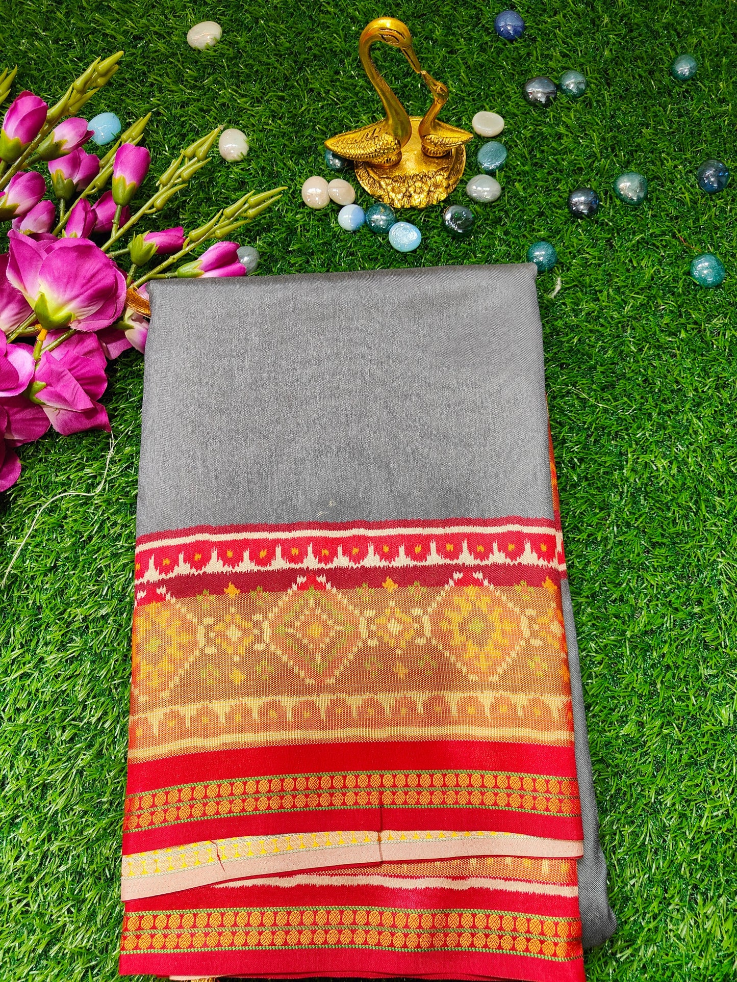GREY PATOLA SILK SAREE