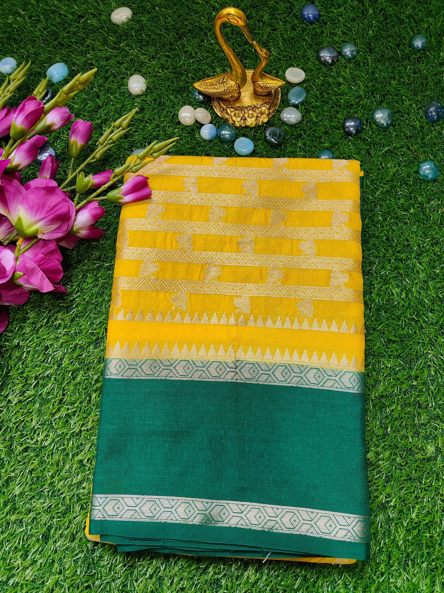 YELLOW GADHWAL BORDER GAJI SILK SAREE