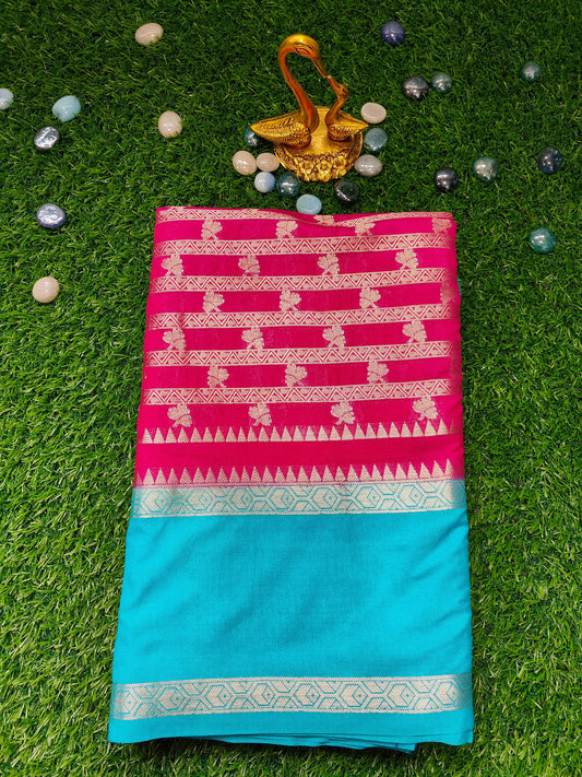 PINK GADHWAL BORDER GAJI SILK SAREE