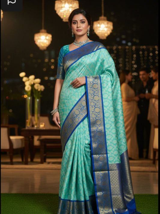 TURQUOISE SEMI KANCHI SILK SAREE